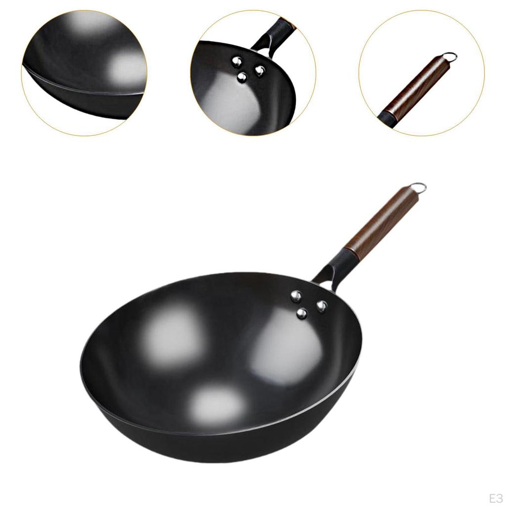 Non-Stick Wok Pan Traditional Cooking with Wooden Handle Kettle Pots Universal Gas Cookware
