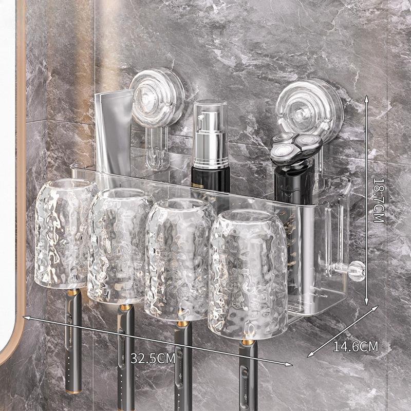 Suction Cup Toothbrush Storage Rack Bathroom Non-drilling Wall-mounted Washbasin Cup Toothpaste Mouthwash Cup Family Set