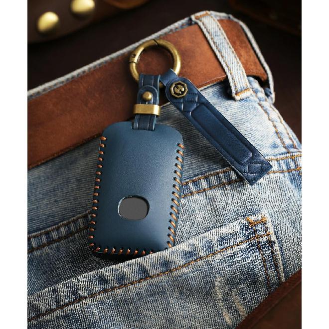 Key Fob Cover for CX9 CX5 CX50 CX90 CX30 Leather Key Case Keychain Car Key Holder Protector (Blue)