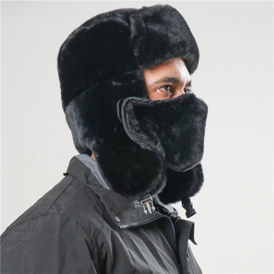 Cappello invernale unisex Lei Feng Cappello Protezione completa Pelliccia di coniglio sintetica spessa Morbido Antivento Calore Morbido Badge Decor Cappello da campeggio all'aperto Escursionismo