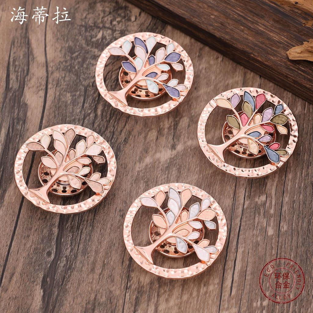 New Round Geometric Tree of Life Enamel Magnetic Brooch, Banquet, Wedding Ladies Premium Brooch
