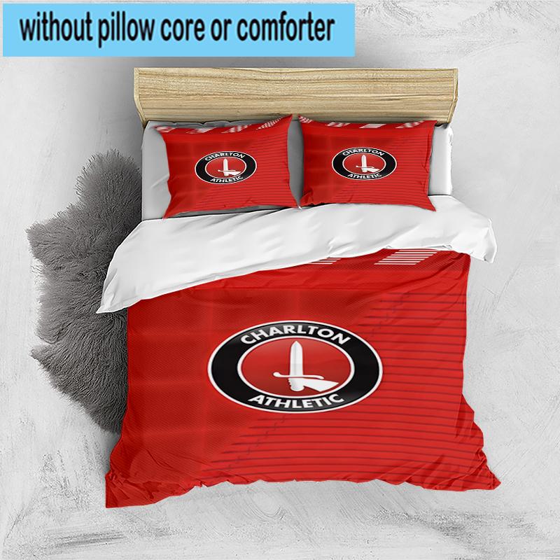 3PCS Football Charlton-Athletic Crest Bedding Set,Including 1pc Duvet Cover And 2pcs Pillowcases Perfect for Bedroom, Dormitory, Fan Christmas Gift