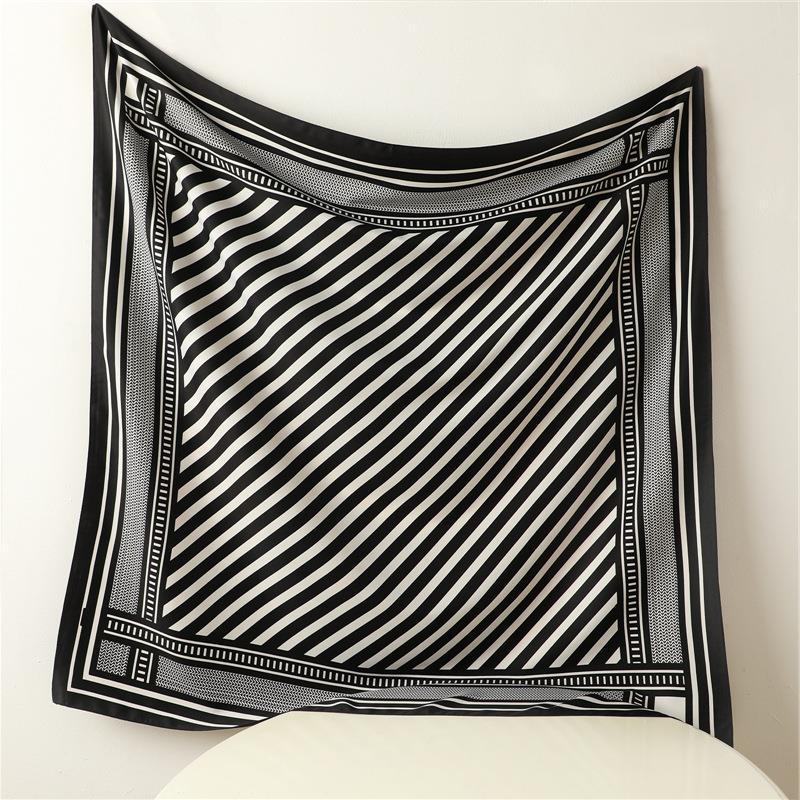 European and American style fashion simple geometric large square scarf 91cm twill silk scarf autumn and winter thin shawl striped silk scarf women
