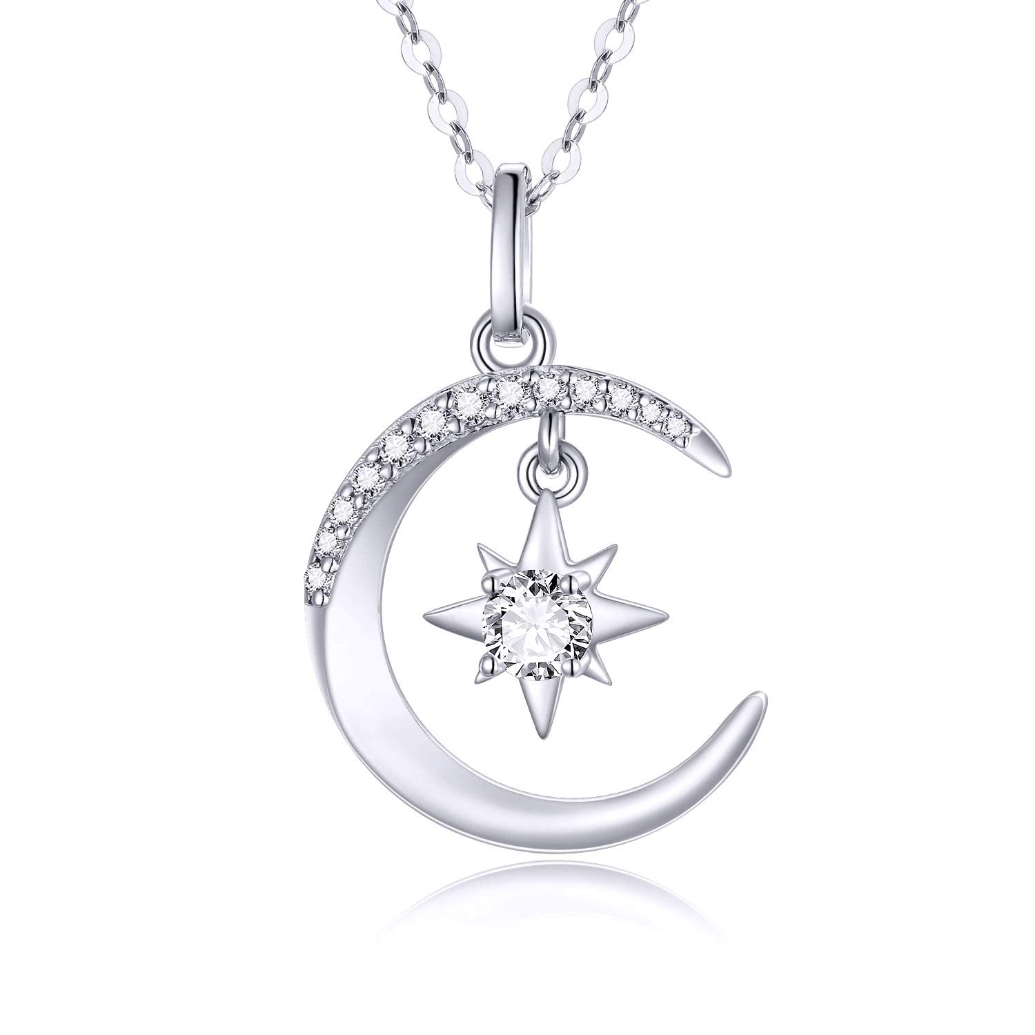 

Star Moon Highest Grade Zirconia Crescent Metal Allergy Birthday Gift for Accessory [LUHE] Necklace, Women s, Silver, Necklace, Moon, Friendly, Cute, білий