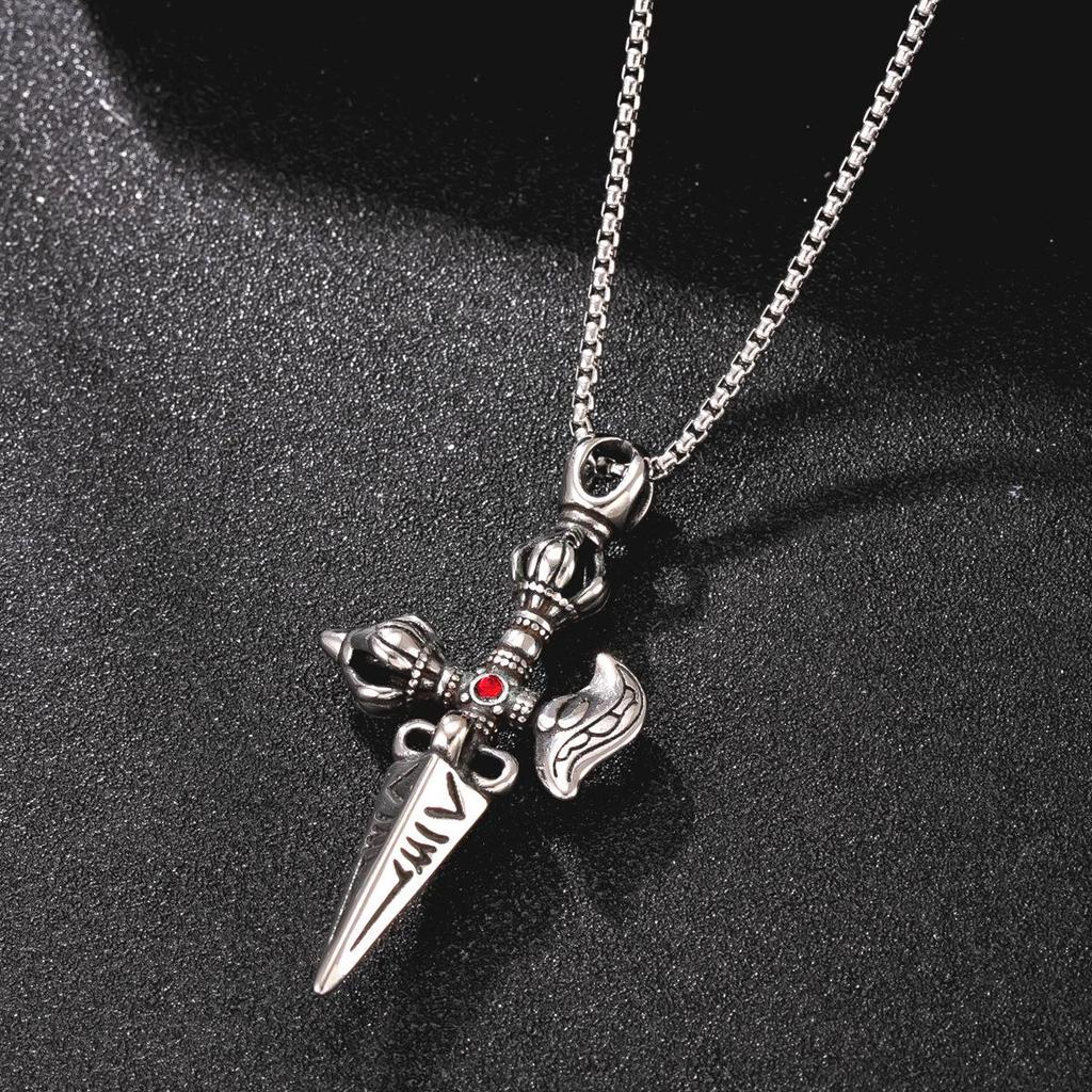 **Men's Stainless Steel Demon-Subduing Vajra Pendant Necklace - Hip Hop Style**