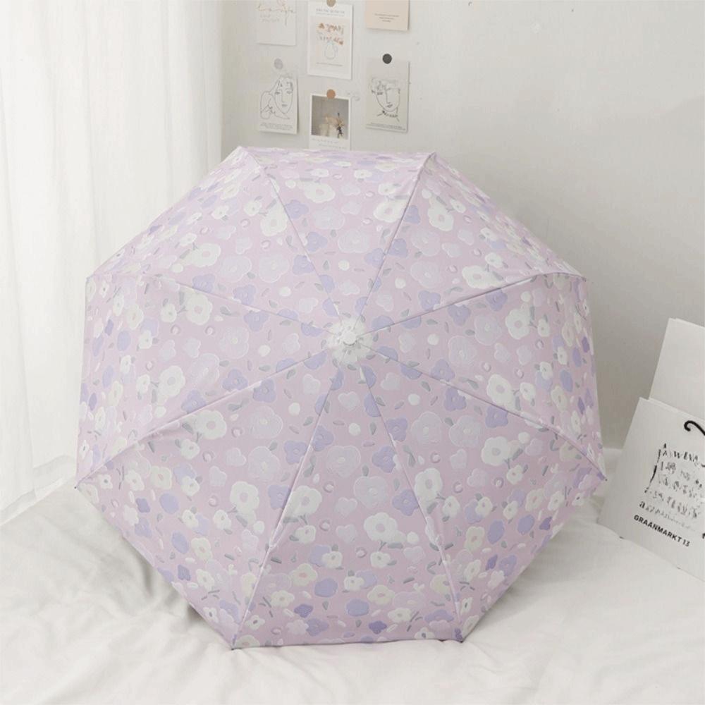 Purple Floral UV Protection Umbrella Vinyl Floral Umbrella Rain Umbrella for Girls Women