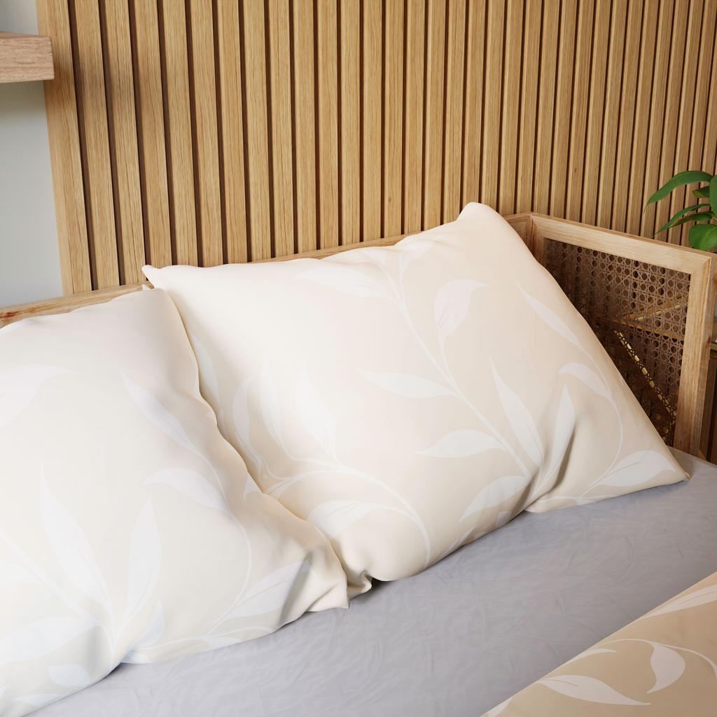 IRMA bedding set 160x200 cm - satin cotton, beige, plant pattern