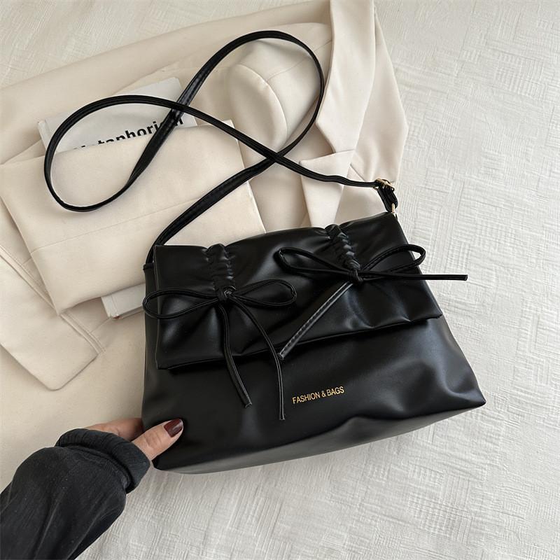 

Chic Street Style Pu Material Black Silver White Pink Color Butterfly Knot Bag 2024 Spring Fashion Shoulder Crossbody Bag чёрный
