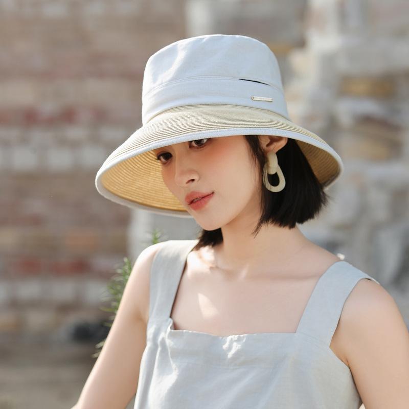

Модная шляпа на весну и осень, женская универсальная шляпа-ведро с соломенными полями, защита от солнца, летняя хлопково-льняная шляпа от солнца One Size