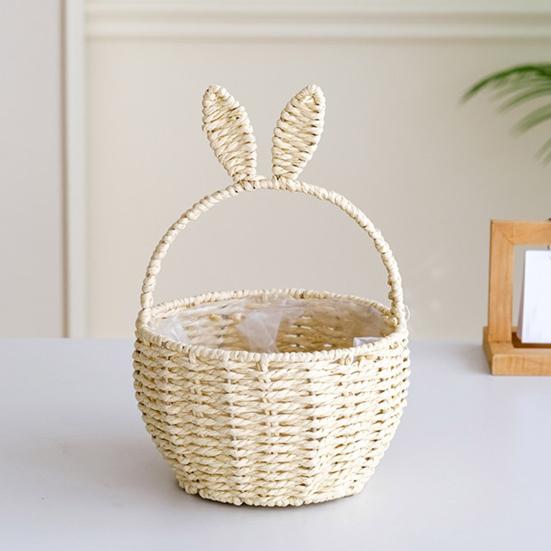 Flower Arrangement Basket, with Built-in Waterproof Lining Design, Weaving Cute Bunny Ear Handle Floral Basket for Wedding Camping
