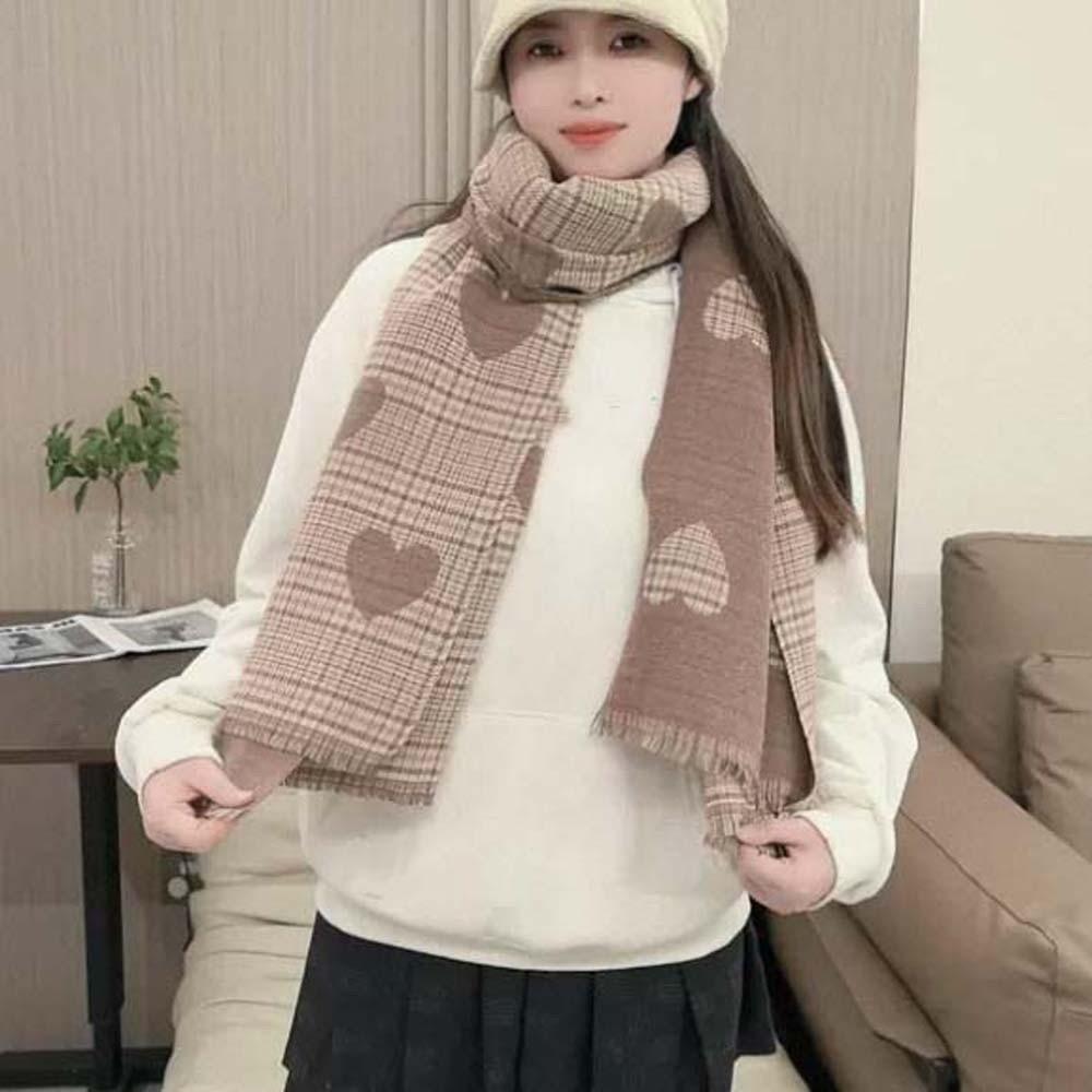 Soft Heart Knitted Scarf Warmer Long Thickened Shawl Large Double-sided Scarf  Girls