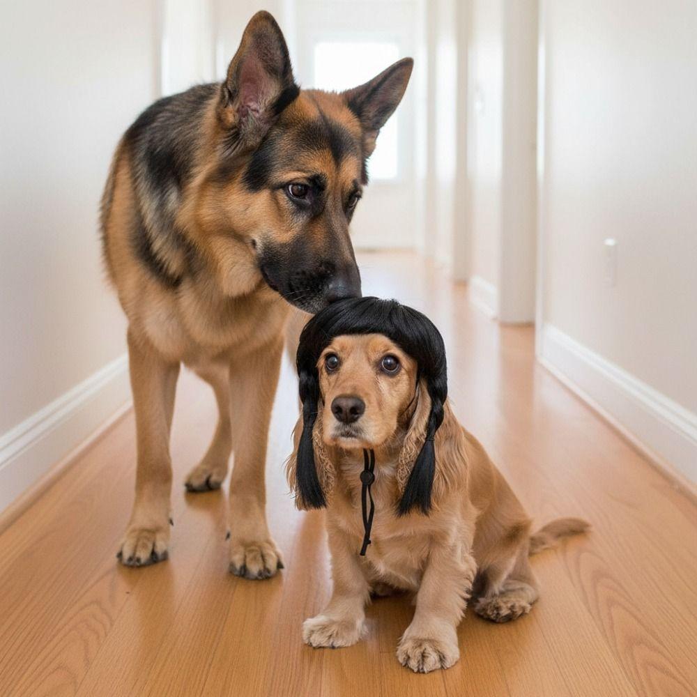 Black Double Ponytail Pet Hairpiece Funny High Temperature Fiber Animal Wig Realistic Universal Cosplay Wig Party Dress Up