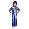 Mädchen Alien Halloween Kostüm Metallischer Glanz Kapuze Langarm Reißverschluss Vorne Jumpsuit Kostümparty Outfit