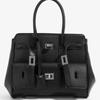 Large Capacity Tote Bag Women Men Soft Leather Paper Shoulder With 3D Exterior Pocket Minimalist Unisex Style