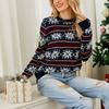 Women's Fashion Round Neck Red Long Sleeved Snowflake Christmas Sweater