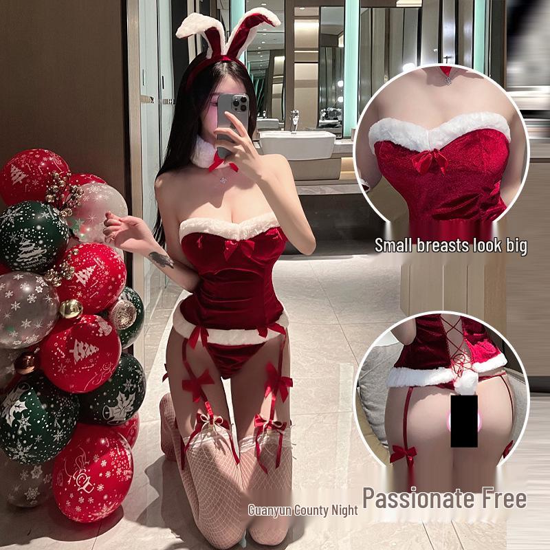 

Різдвяний комплект білизни «Нічна магія» дівчини-зайчика - Сексуальний бюстьє та міні-спідниця 6687 One Size