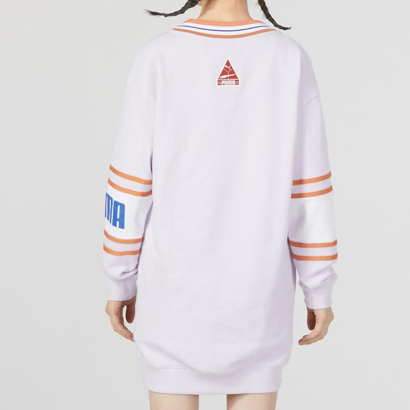 Puma Urban Vintage Badge Logo Print Sporty Casual Knit Long Sleeve Dress Women Dress Purple 677380-17