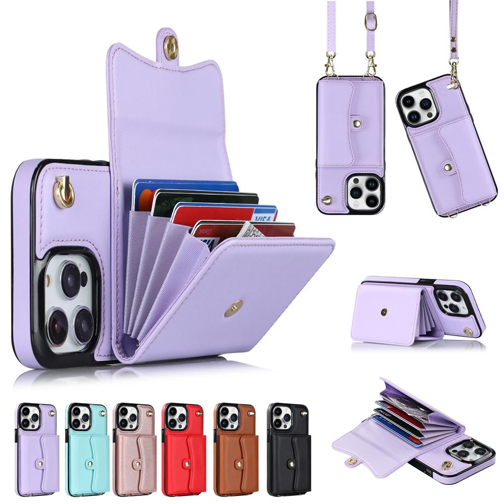 Wallet Case Diagonal Strap With Bracket Leather Cover For iPhone 17 16 15 Plus 14 Pro 13 Mini 12 Pro Max 11 Pro Max SE 2020 XS XR 8 7