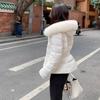 Short Waisted Down Cotton Coat for Women In Winter New Slim Fit Hooded White Fur Collar Small Person Cotton Coat