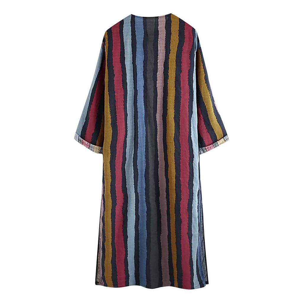Men's Long Sleeve Arabian Striped Printed Shirt Muslim Men's Robe