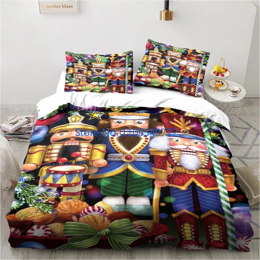 Nussknacker Weihnachtsbaum Stern Bettwäsche Set Bettbezug Set 3D Druck Bettdeckenbezug Bettwäsche für Junge Mädchen Bettwäschesets Dekor
