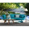 3D-Wald-Tapete, Wasserfall-Landschaft, Wandbild, Wohnzimmer, Fernseher, Sofa, Schlafzimmer, Tapeten, Heimdekoration