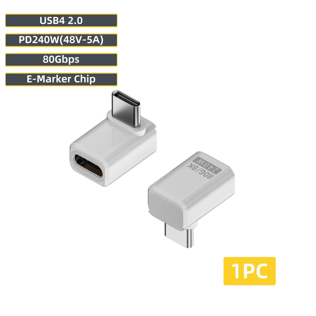 USB4 V2 90 Degree Type C Angle Adapter 80Gbps Thunderbolt 5 4 3 Elbow Adapter 240W USB-C Cable Connector 40Gbps for MacBook Air