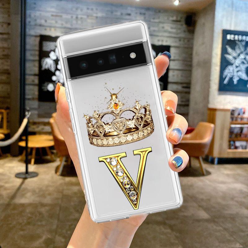 For Google Pixel 10 Pro 10A Phone Case Pixel 9 Pro XL Pixel 8 Pro 9A 8A 7A 7 6A 6 Pro Soft TPU Cover Diamond Crown Letter 26