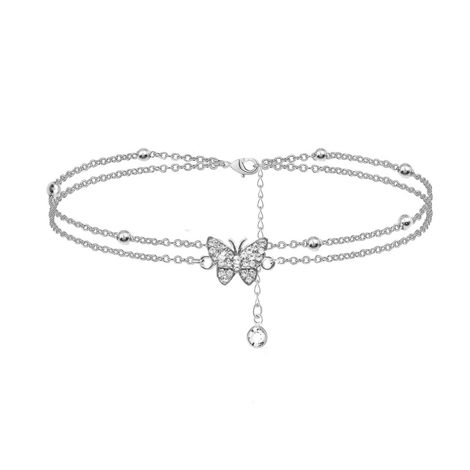 

Elegant Double Layer Butterfly Anklet Leg Ankle Chain Woman Fashionable Foot Chain Fashion Body Jewelry for Women Girls срібний