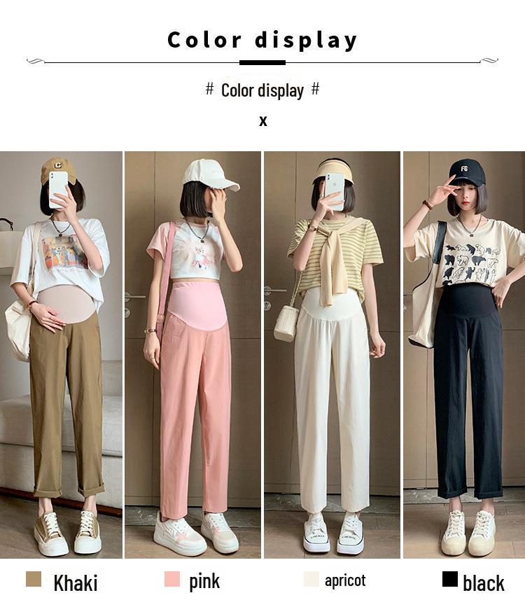 Women's Spring/Summer Maternity Cotton-Linen Stretch Wide-Leg Pants, Loose Fit, Cropped Length