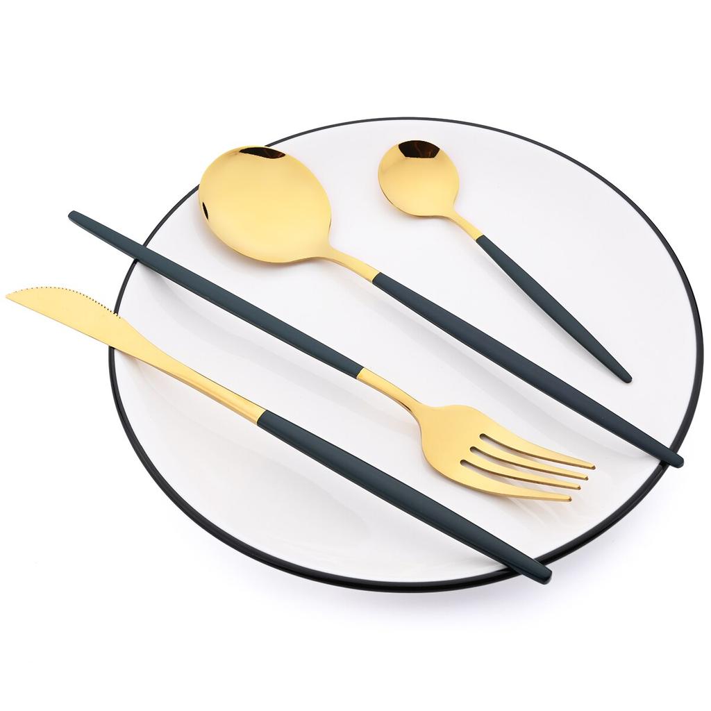 24Pcs Mint Gold Dinnerware Set Knife Fork Coffee Spoon Cutlery Western Stainless Steel Tableware Flatware Kiechen Silverware