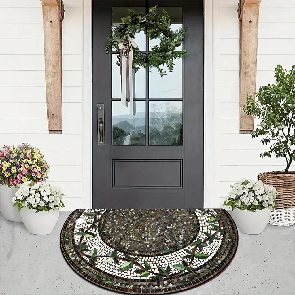 Eingangsfußmatte Frühlingsgartendekorationen Außenteppich Hauseingangsmatte Halbkreisförmiger Teppich Bunte florale Bodenmatten