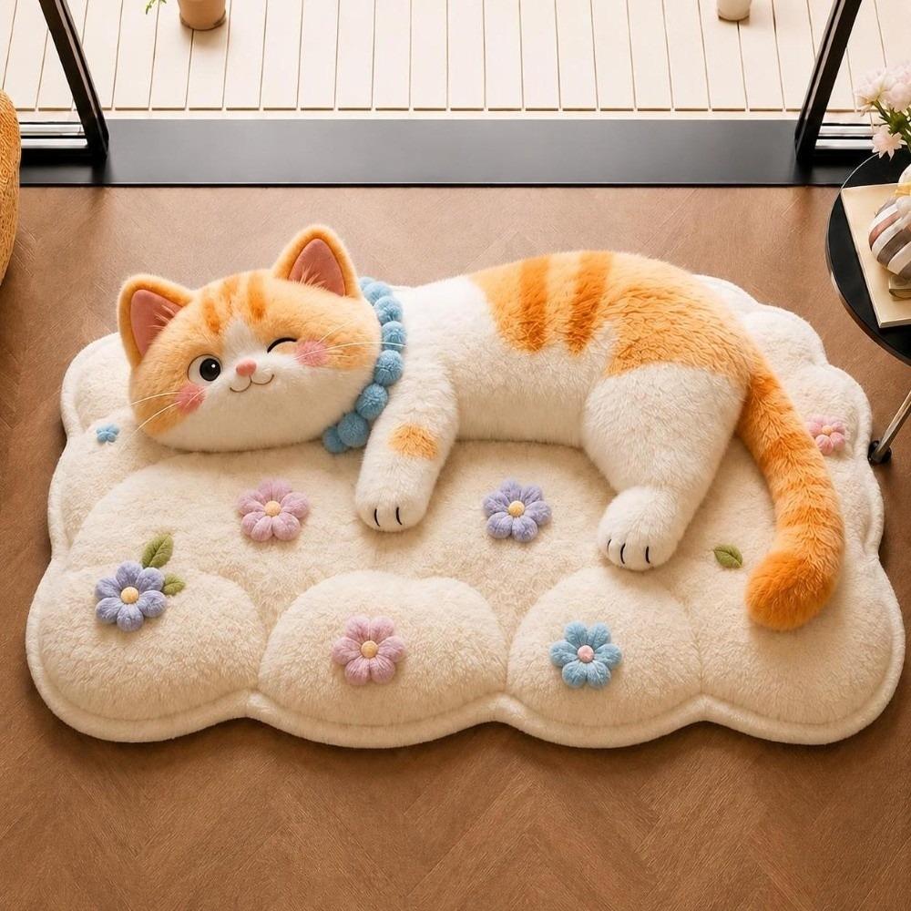 Non-Slip Cat  Area Rug 2D Cartoon Carpet Soft Home Decor Carpet  Living Rooms