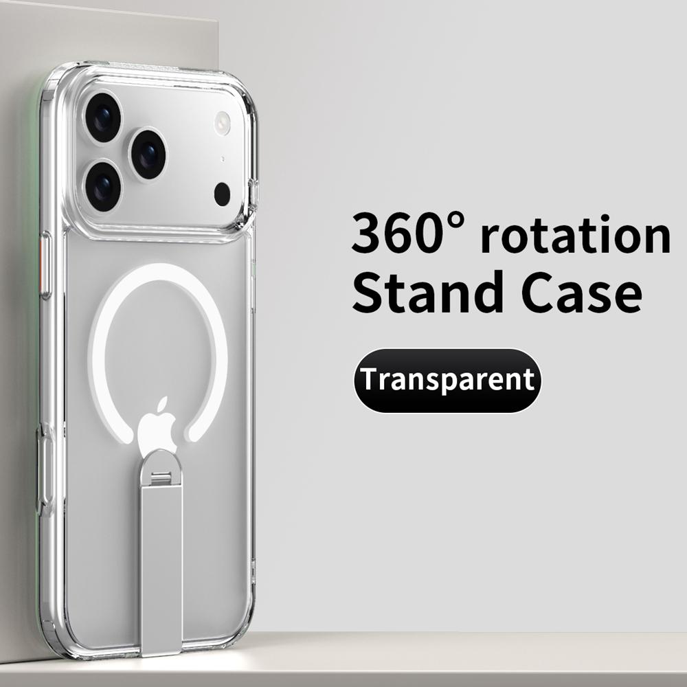 KEYSION 360 Hidden Metal Stand Magnetic Case for Magsafe for iPhone 17 Pro Max Air Transparent Matte Shockproof Phone Back Cover