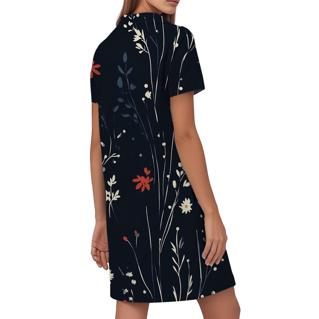 Women's Casual Fashion Stand Collar Floral Print Short Sleeve Dress
