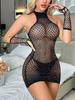 Fashion Shiny Rhinestone Bodysuit Women Sexy Lingerie Fishnet Dress Secret Lace Underwear Hot Sexy Set Erotic Shiny Bikinis