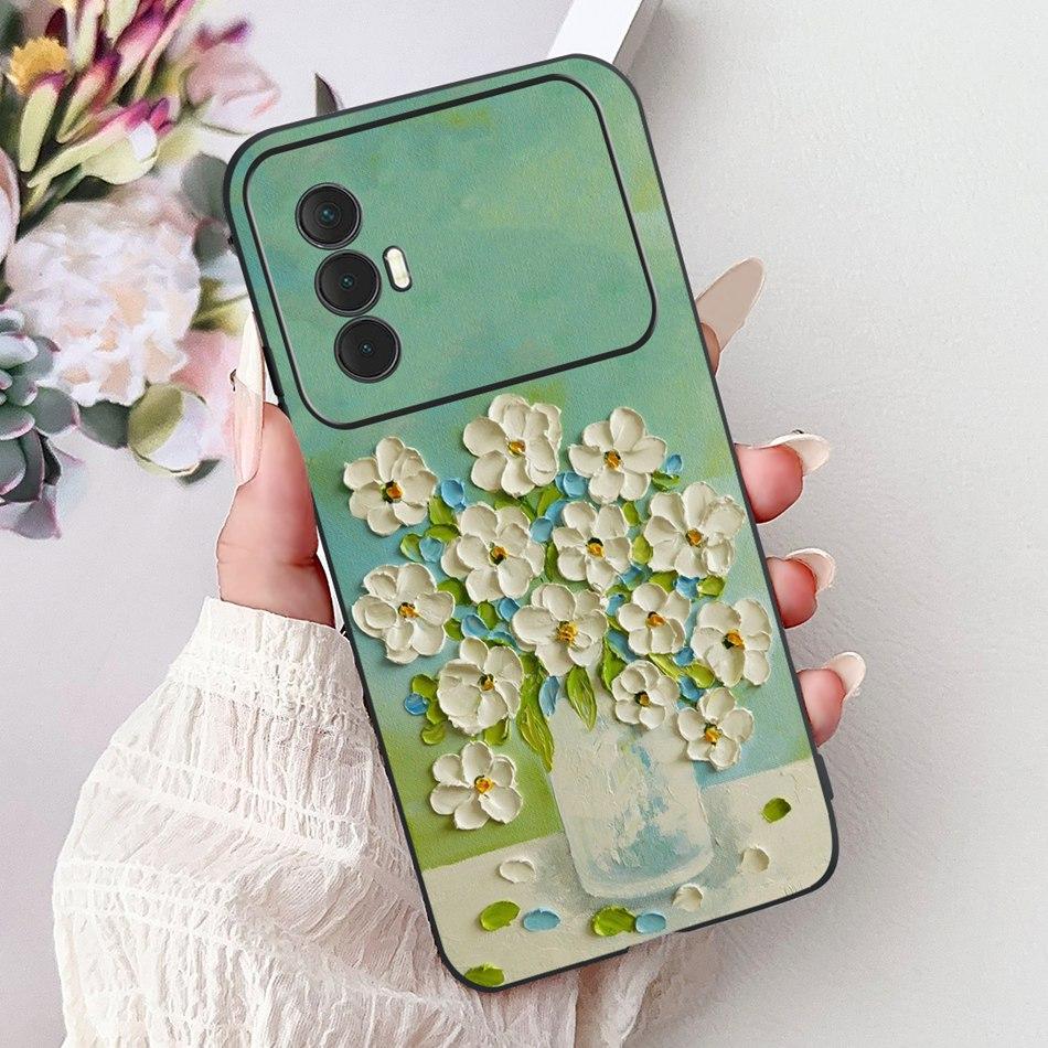 For Tecno Spark 8 Pro 8T 8P Elegant Floral Cat Phone Case For Tecno Spark8 8T 8P 8Pro Black Silicone Soft TPU Cases Bumpers