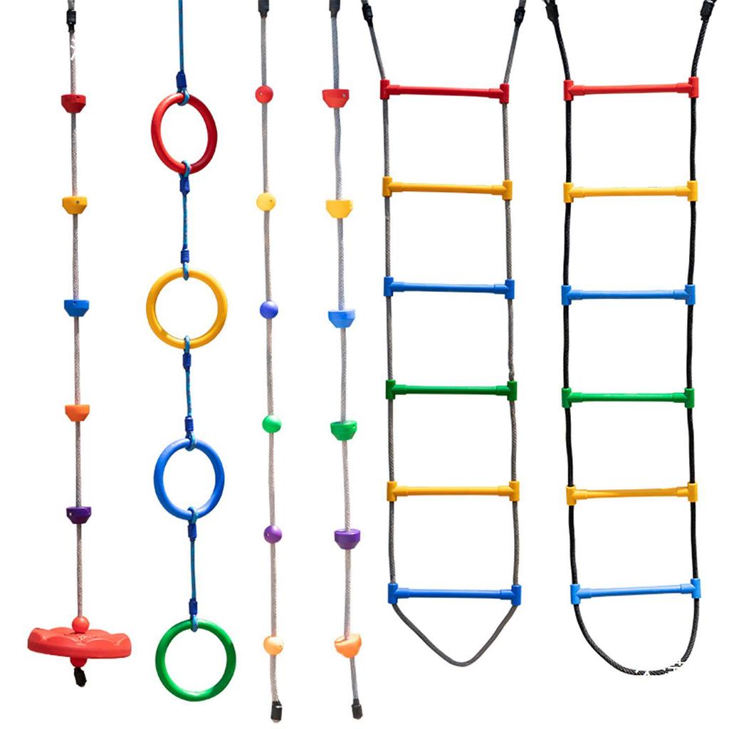 Children's Outdoor Sensory Integration Rope Ladder and Swing Set with Climbing Rings