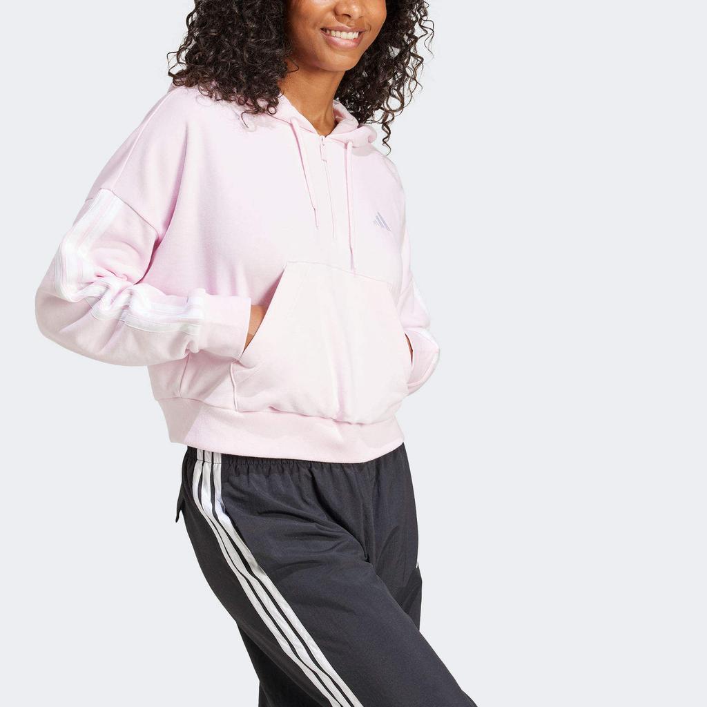 adidas Sport Performance Essentials Kapuzen-Langarm-Sweatshirt mit Streifen und halbem Reißverschluss Damen Sweatshirt Rosa JN1943