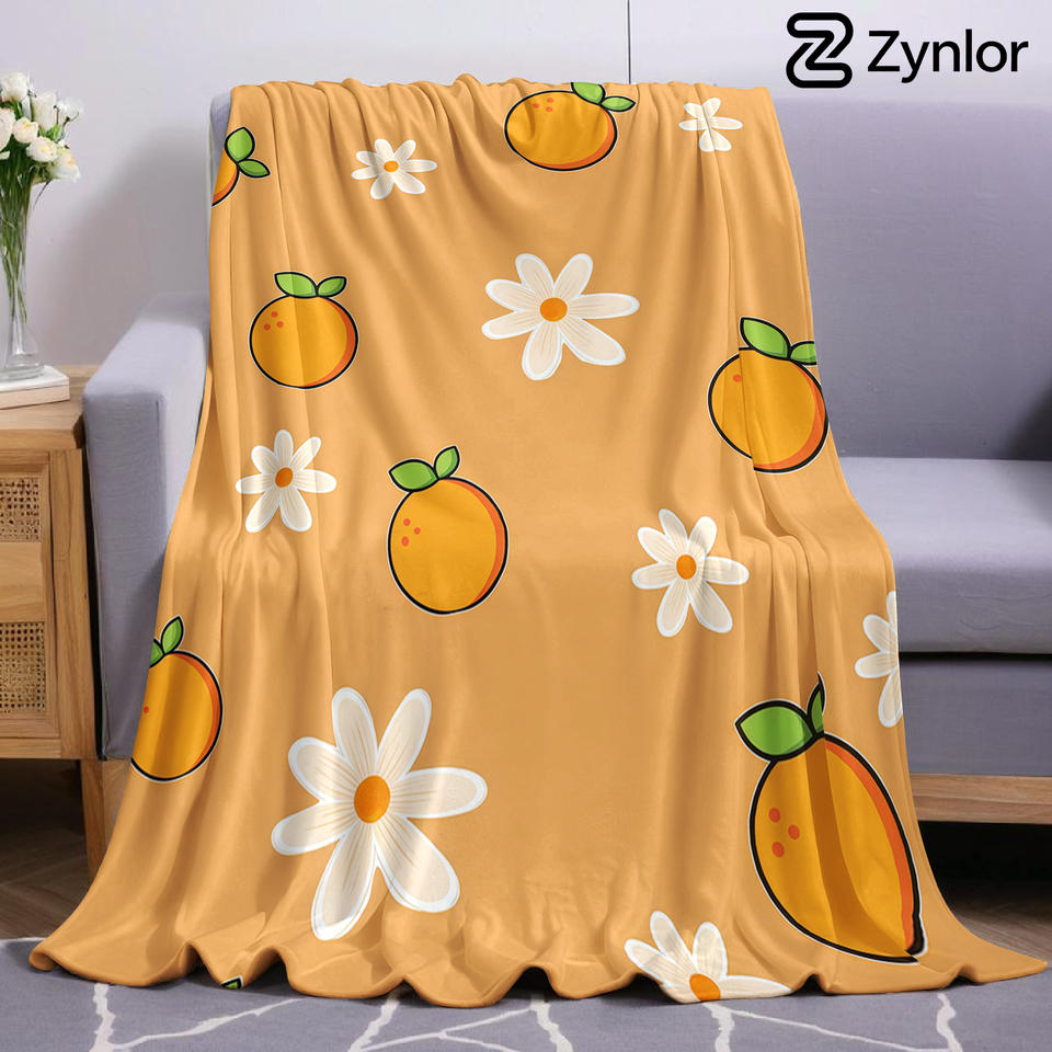Orange Daisy Fruit Lightweight Microfiber Soft Christmas Fleece Blanket Warm Cozy Throw for Bed Sofa Office Travel All Season