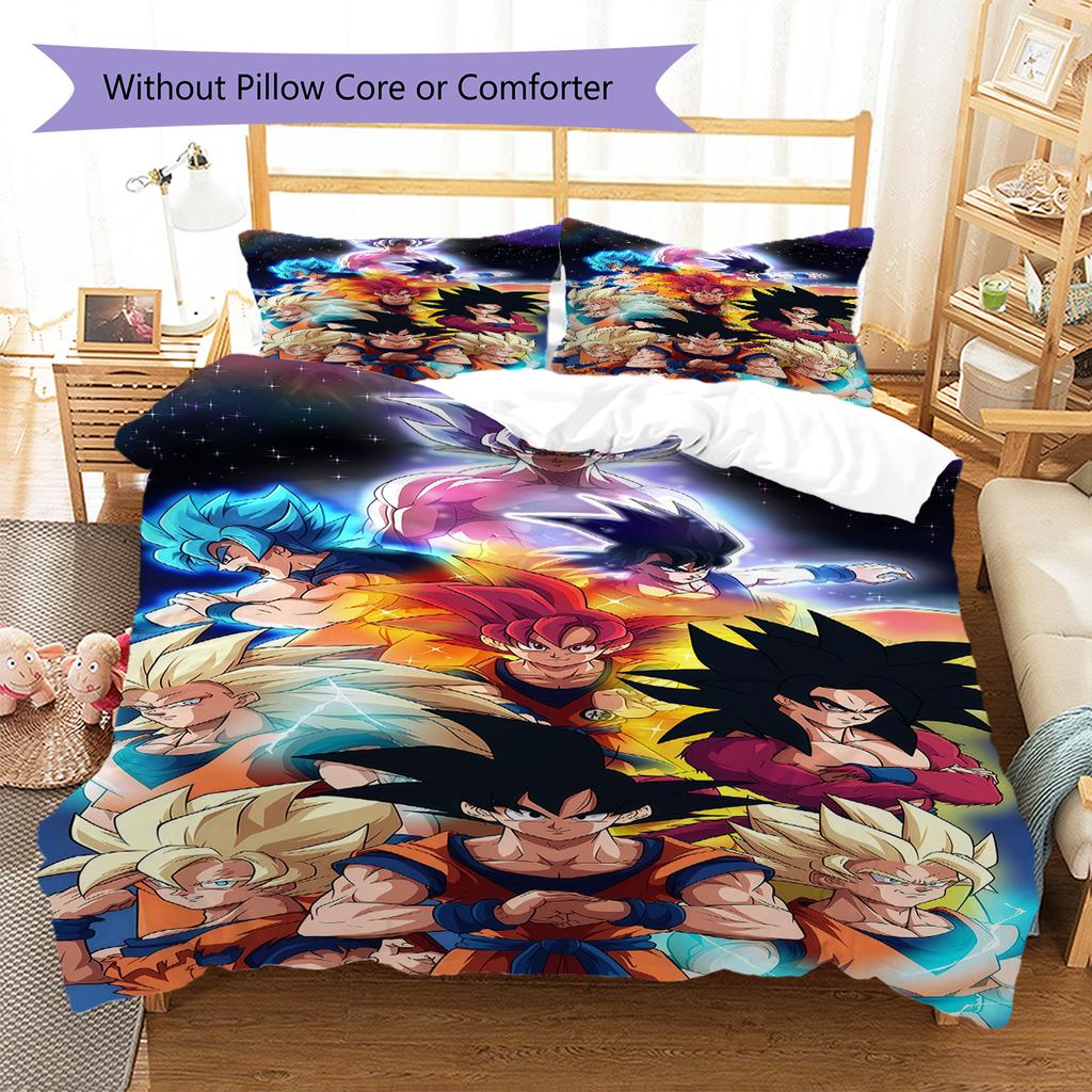Dragon Ball Z Pattern Bedding,Quilt Set Quilt Cover Pillowcase Home Birthday Gift (1 * Duvet Cover + 2 * Pillowcase, Without Core)