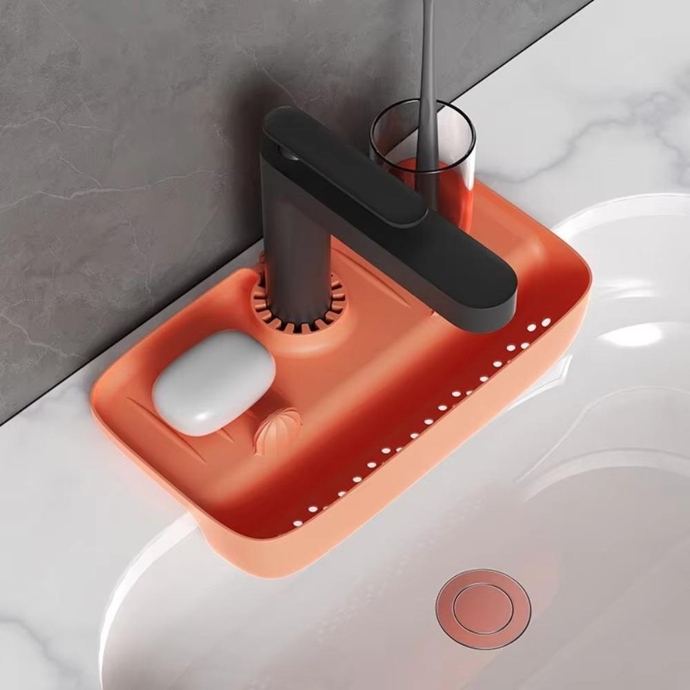 Portable Silicone Sink Drain Rack Splash Proof Kitchen Sink Shelf Organizer Household Storage Box