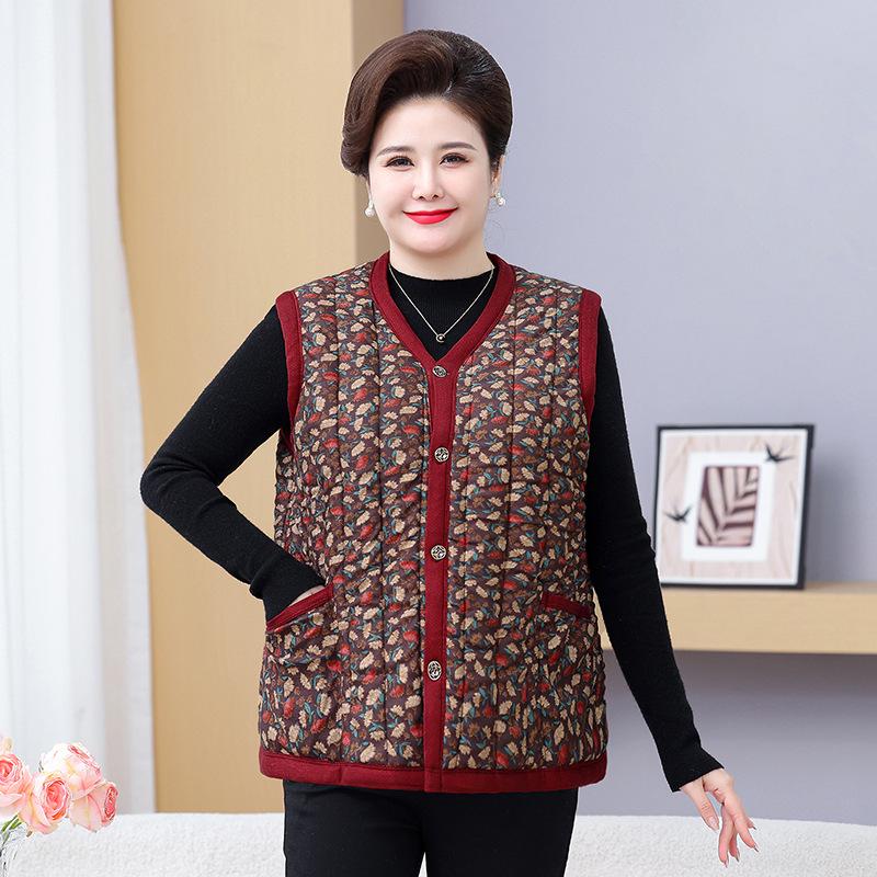 Warm Plus-Size Camel Down Vest with Fleece Lining for Middle-Aged and Elderly Women