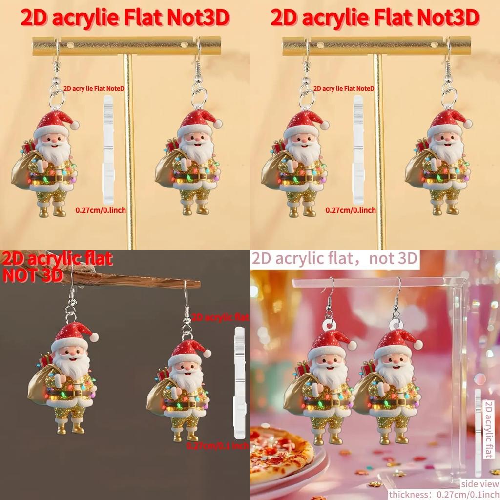 Santa Claus Acrylic Earrings With Silver Pins For Festive Holiday Gift
