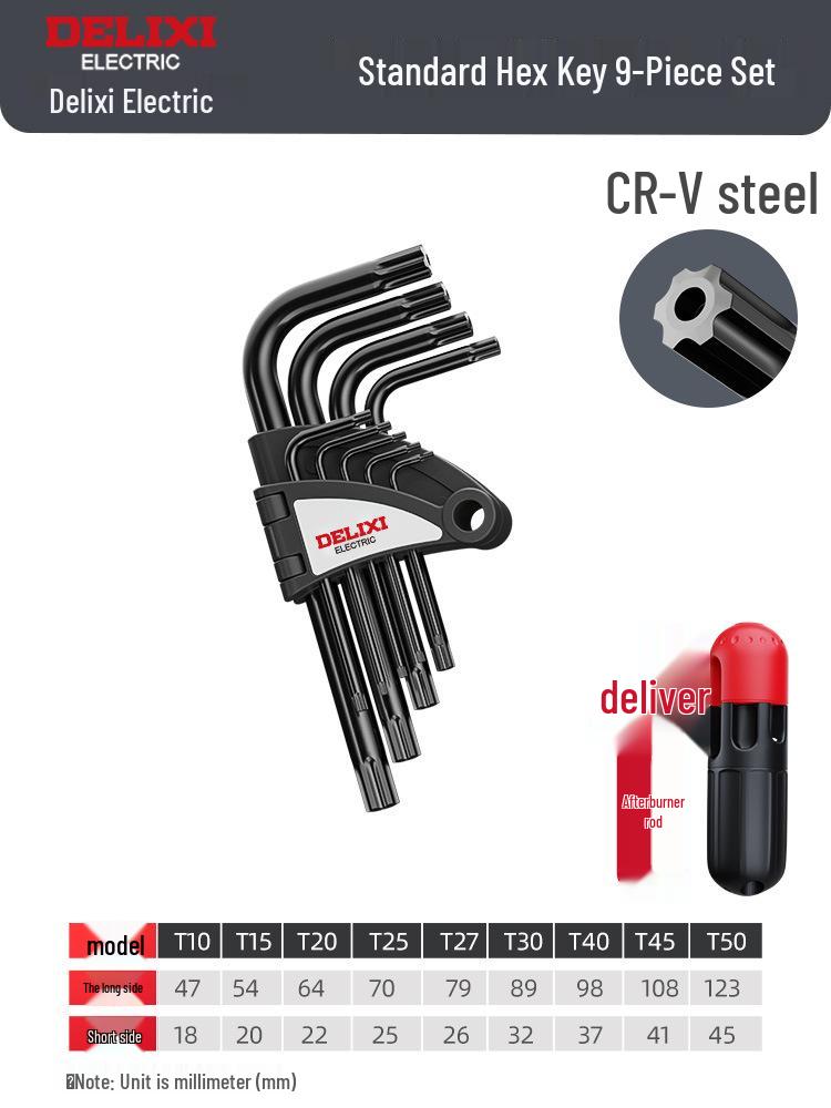 Delixi Internal Five-Lobe Torx T50 Hex Key Wrench Set