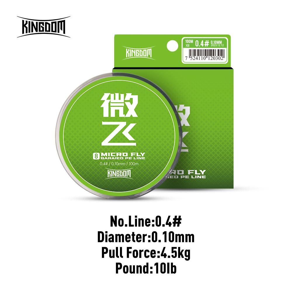 Kingdom Fishing Lines 100m 8 Strands PE Braid Line 0.4# 0.6# Green Multifilament PE Line High Smoothnes