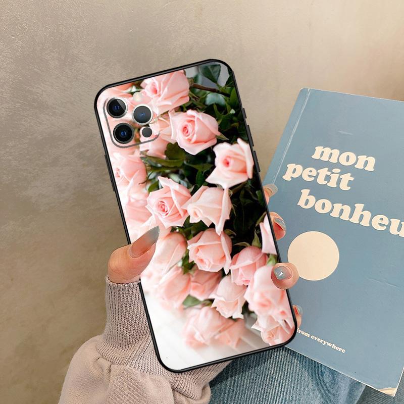 Pink Roses Bouquet Flowers Case For iPhone 17 Air 16 15 14 13 11 12 Pro Max 13 mini XR 15 16 Plus 16e Back Cover Shell
