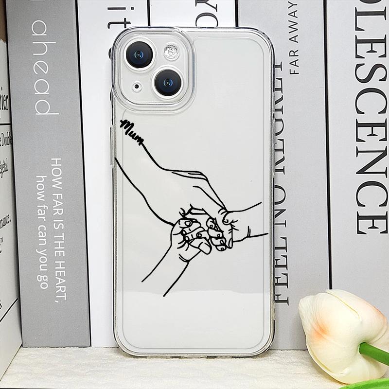Warm Family Holding Hands Couple Phone Case for IPhone 16 11 12 13 14 15 Pro Max 7 8Plus 16E X XS Clear Soft Cover Abstract Line