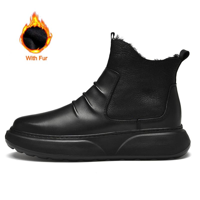 Fashion Mens Fashion Casual Boots Autumn Winter Design Comfy Work Shoes Genuine Leather Business Thick Sole Non-Slip Men Ankle Boots