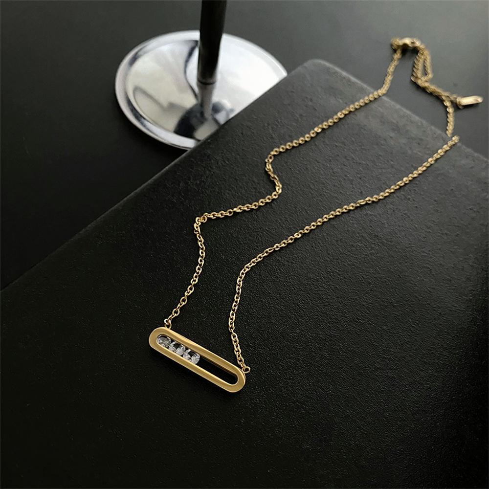 Titanium Steel Not Fade Necklace Bracelet Female Rectangular Banboo Pendant Zircon Clavicle Chain Plated  Simple 2Pcs/Set Jewelr
